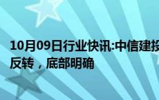 10月09日行业快讯:中信建投：A股市场的下行趋势已经得到反转，底部明确