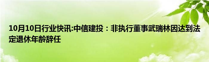 10月10日行业快讯:中信建投：非执行董事武瑞林因达到法定退休年龄辞任