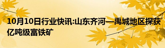 10月10日行业快讯:山东齐河—禹城地区探获亿吨级富铁矿