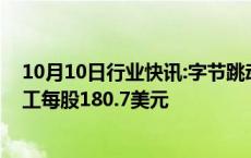 10月10日行业快讯:字节跳动发起新一轮期权回购：在职员工每股180.7美元