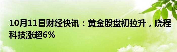 10月11日财经快讯：黄金股盘初拉升，晓程科技涨超6%