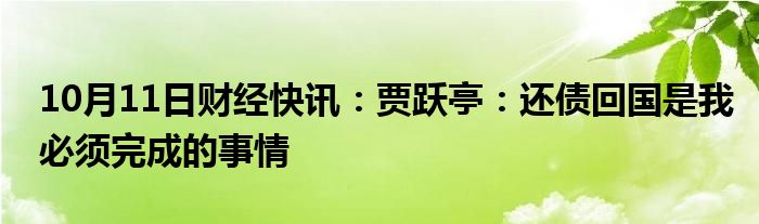 10月11日财经快讯：贾跃亭：还债回国是我必须完成的事情