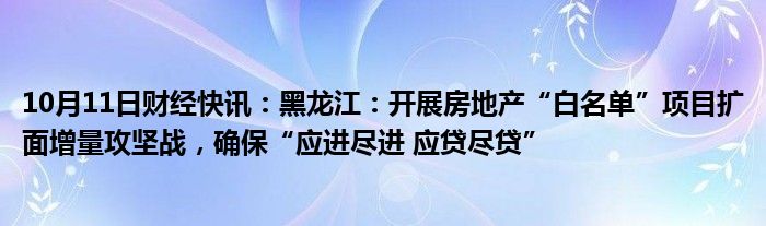 10月11日财经快讯：黑龙江：开展房地产“白名单”项目扩面增量攻坚战，确保“应进尽进 应贷尽贷”