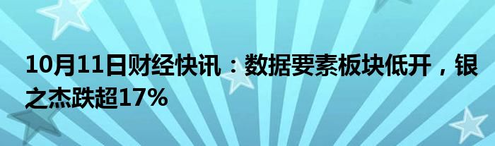 10月11日财经快讯：数据要素板块低开，银之杰跌超17%