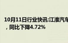 10月11日行业快讯:江淮汽车：前三季度累计销量31.53万辆，同比下降4.72%