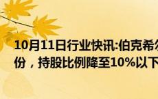 10月11日行业快讯:伯克希尔哈撒韦进一步减持美国银行股份，持股比例降至10%以下